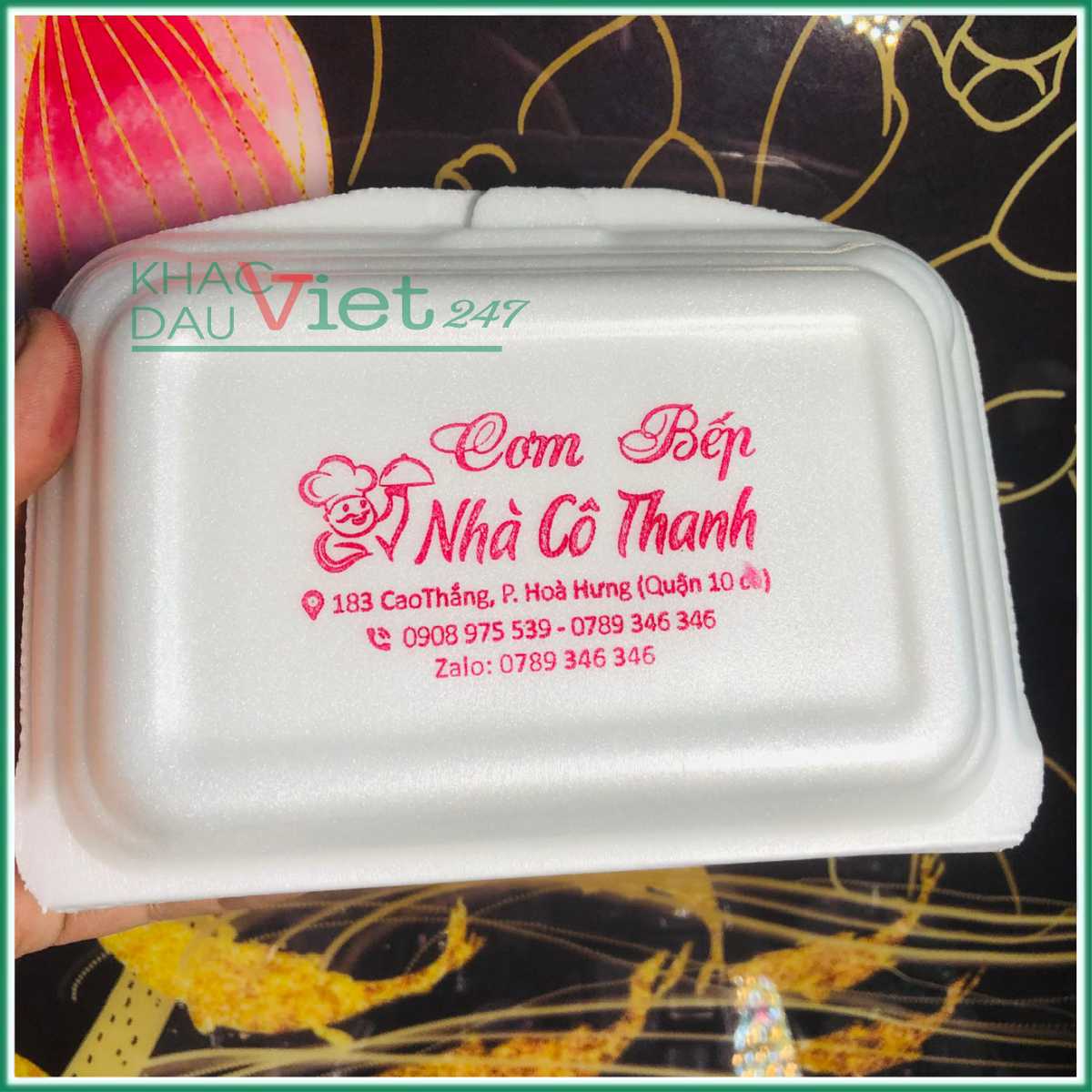 Con dấu đóng hộp xốp, hộp cơm