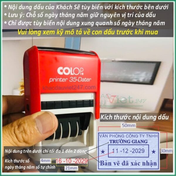 dau ngay thang kem noi dung a Dấu ngày tháng số xoay nội dung 2 màu mực
